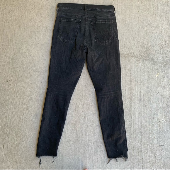 MOTHER Stunner Zip Ankle Step Fray Black Not Guilty Raw Hem High Rise Skinny - Picture 2 of 12
